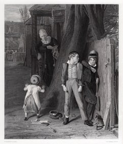 1800s William Mulready Engraving "The Wolf And The Lamb" Framed Signed