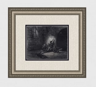 Gustave DORE SIGNED 1800s Wood Engraving Ugolino Mourning his Sons FRAMED