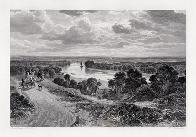 1800s Samuel Bough Engraving The Vale of the Thames Framed Signed