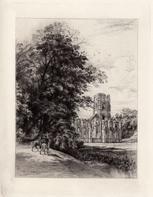 1882 Alfred Louis Brunet-Debaines Fountain's Abbey etching signed