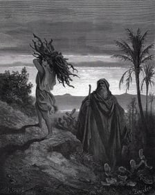 1800s Gustave DORE SIGNED Religious Woodcut TRIAL OF ABRAHAM'S FAITH Framed