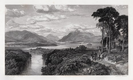 SAMUEL BOUGH 1800s Engraving Loch Lomond SIGNED Framed