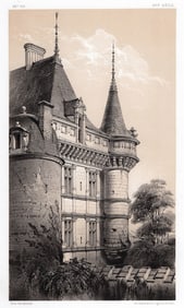 ORIGINAL V. Petit 1800s Lithograph Chateau D'azay-Le-Rideau Signed Framed