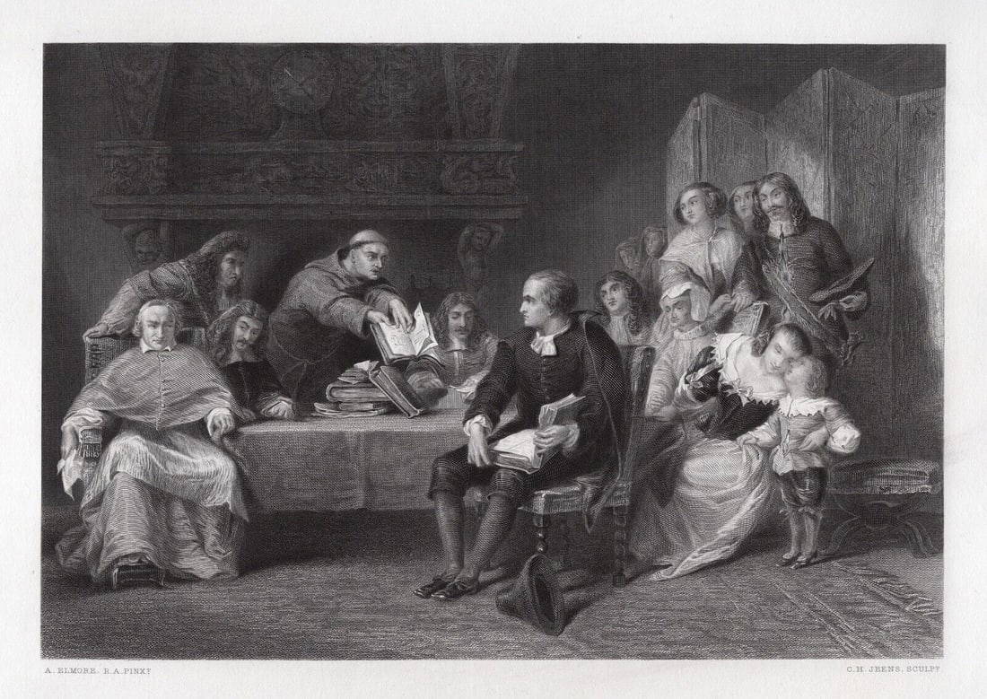 Alfred Elmore 1800s Engraving The Great Controversy Framed Signed Auction