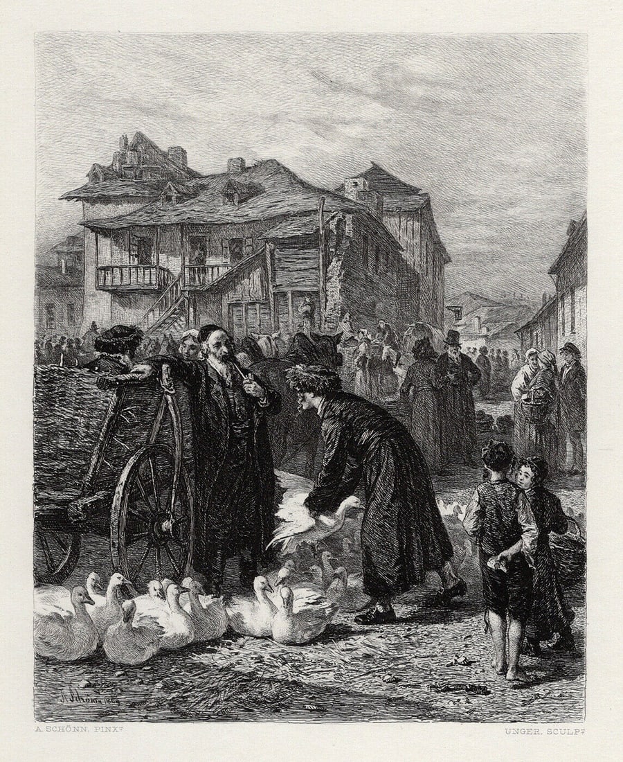 Alois Schonn 1800s Etching The Goose Market, Cracow SIGNED Framed COA: Alois Schönn (1826 - 1897). The Goose Market, Cracow. Antique etching on wove paper after original by master engraver William Unger (German, 1837-1932). Signed in the plate, bottom left. Image Size 6
