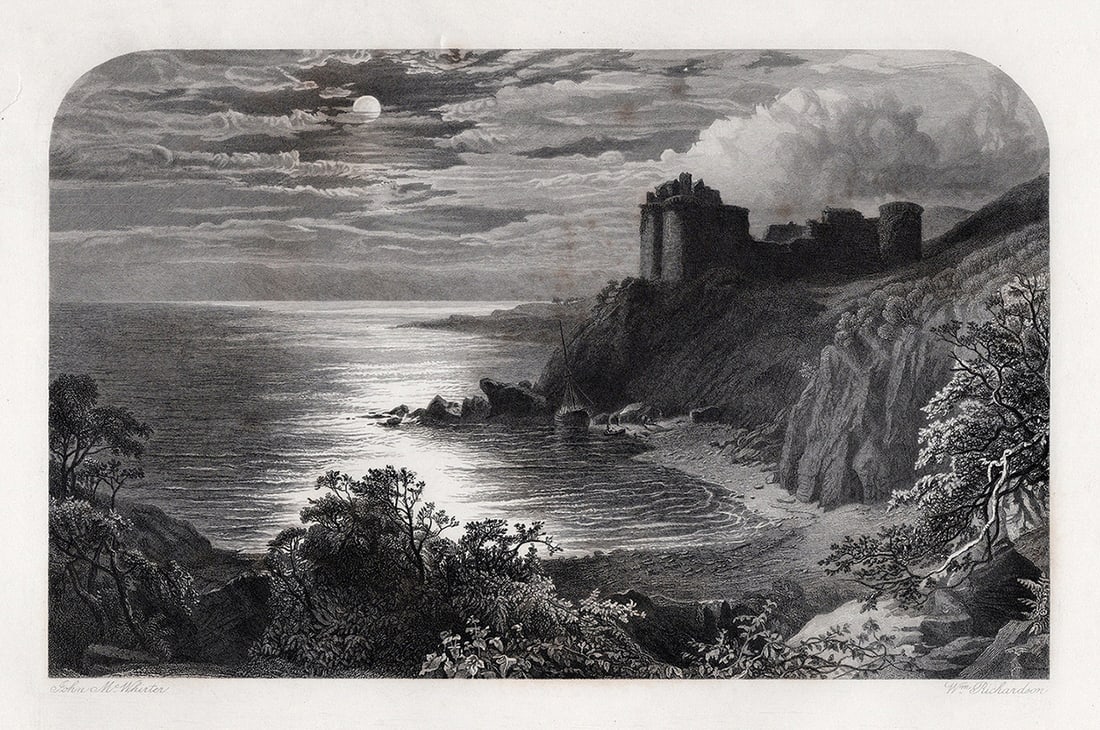 1800s JOHN MACWHIRTER Engraving OLD ELLANGOWAN CASTLE Framed Signed (1 of 3)