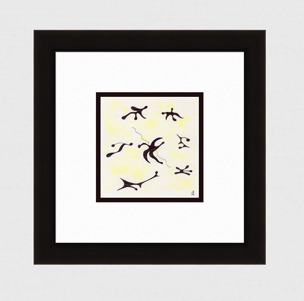 Alexander Constantine Mixed Media Dancers signed: Alexander Constantine. Dancers. Original mixed media ink with pastel. Year: 2014. Signed by the Artist, lower right. Sight 5 1/2 x 5 5/8 inches. 13 x 13 1/8 inches. This piece has been professionally