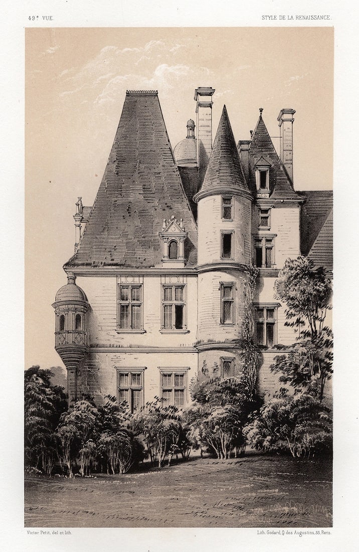 FRAMED VICTOR PETIT Original 1800s Lithograph Castle of Lion-sur-Mer SIGNED (1 of 2)