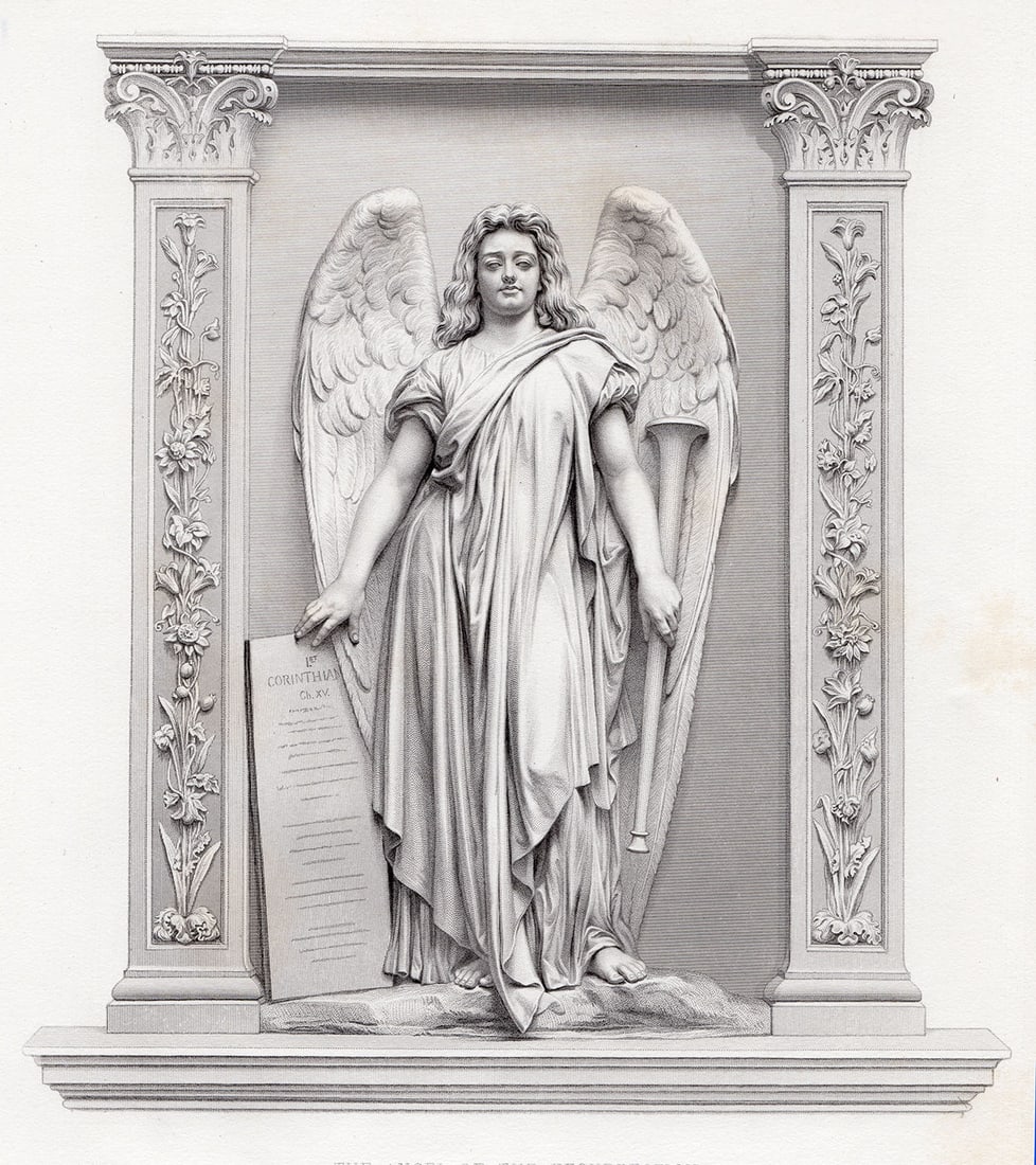 John Adams Action 1878 engraving The Angel of the Resurrection signed: John Adams-Acton (British, 1830 - 1910). The Angel of the Resurrection. Antique engraving on wove paper after the original by master engraver William Roffe (active 1889-1893). 1878. Signed in the plat