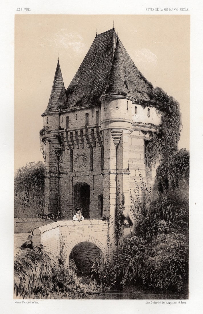 1800s Victor Petit ORIGINAL Lithograph Porte d'Avallon Framed SIGNED (1 of 3)