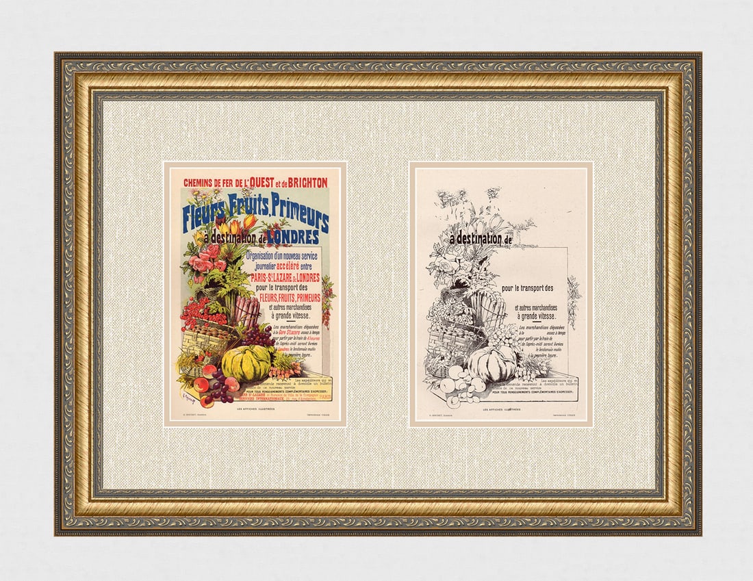 1896 Gustav Fraipont Fleurs Fruits Londres one of 25 on Japon with proof: Gustav Fraipont (Belgian, 1849 - 1923). Fleurs Fruits Londres. Stone lithograph on Japon Paper. Extremely rare. One of only 25 printed on Japon paper and accompanied by single color proof. Year Printe