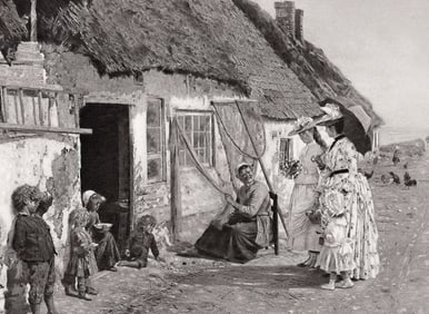 Firmin Girard 1800s Antique Print Visiting the Seaside Framed Signed