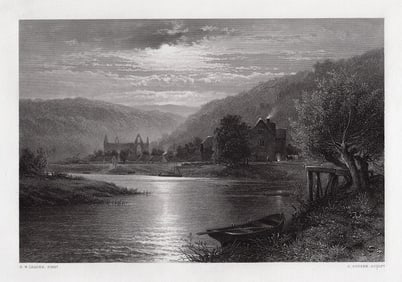 Benjamin Williams Leader Tintern Abbey Moonlight on the Wye 1875 engraving