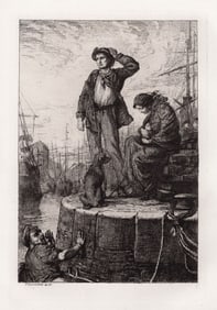 George Jacomb-Hood The Last Evening in England etching signed