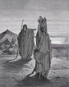 SIGNED GUSTAVE DORE'S BIBLE 1800s Woodcut Hagar and Ishmael Depart FRAMED