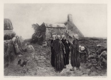 Jules Breton Evening in the Hamlet of Finistere 1883 etching