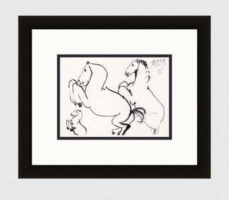 1961 PICASSO Mourlot Lithograph "The Three Horses" GALLERY FRAMED