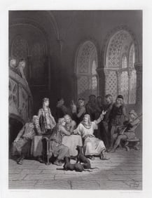 Gustave Dore 1867 engraving Lancelot Relating His Adventures (Idylls of the King, Elaine) signed