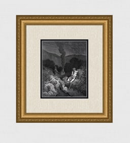 GUSTAVE DORE SIGNED 1800s Wood Engraving Cain & Abel Choose their Offerings FRAMED