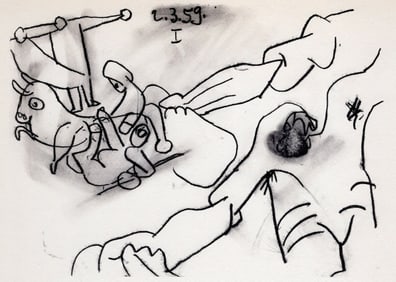 PABLO PICASSO 1961 Vintage Lithograph Inside the Bullring FRAMED