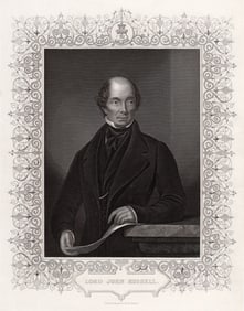 SIGNED 1800s Daniel J. POUND Original Engraving Lord John Russell FRAMED