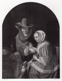 1857 Frans van Mieris Teasing the Pet engraving signed
