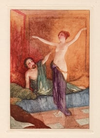 Firmin MAGLIN 1929 Color Engraving Chrysis tempting Demetrios SIGNED Framed