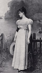 Jules-Emile Saintin 1800s Antique Print Standing by the River SIGNED Framed