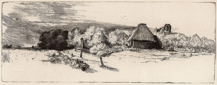 1876 REMBRANDT B223 Landscape with Trees, Farm Buildings and a Tower DURAND
