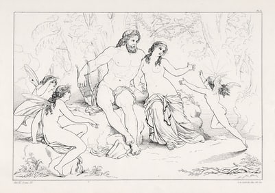 1800s Joseph Noel PATON SIGNED Engraving Panthea, Asia & Spririt FRAMED