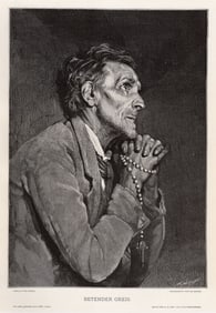 Jean Andre Rixens Praying Old Man woodcut signed