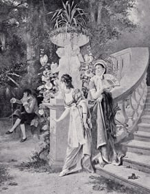 Charles Desire Hue 1800s Antique Print Awaiting an Interview SIGNED Framed