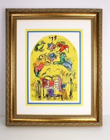 1962 Marc Chagall Color Lithograph Jerusalem Windows "Levi" Sorlier Framed