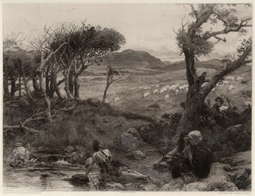 Ernest Albert Waterlow 1800s Etching Wolf! Wolf! Signed Framed COA