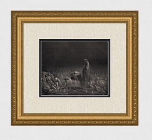 SIGNED 1800s DORE Religious Wood Engraving "Frozen Soul, Bocca Degli Abati" FRAMED COA