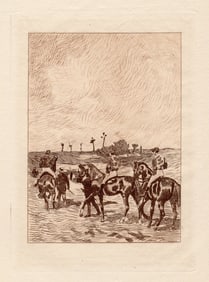 John Lewis Brown 1800's Antique Etching Horse Race