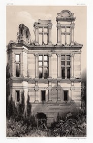 Original Victor Petit 1800s Lithograph Famous Yrouerre Castle Signed Framed