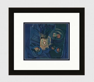 1943 BORES Color Lithograph Composition on Blue Signed Framed COA