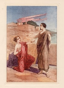 MAGLIN 1929 Color Engraving Demetrios & Chrysis make a Deal SIGNED FRAMED