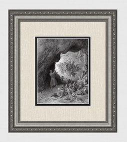 DORE SIGNED 1800s Woodcut Malagigi Conjures up Spirits FRAMED