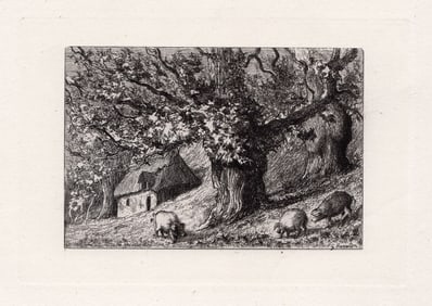 1874 Philip Gilbert Hamerton Ancient Chestnuts etching signed