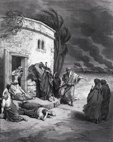 1800s GUSTAVE DORE Religious Woodcut Job Hears of His Misfortunes FRAMED SIGNED