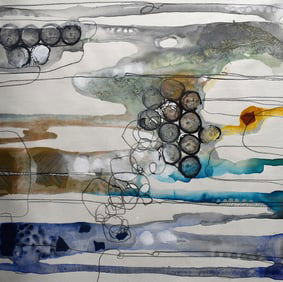 Rikki Drotar Mixed Media Painting True Botanical I 30 x 30 inches