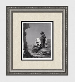 Nicolas Edouard Gabe 1800s Engraving "The Children's Offering" SIGNED FRAMED