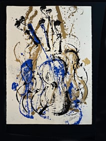 Arman Violins in Blue and Gold Signed Lithograph Ltd. Ed. 150