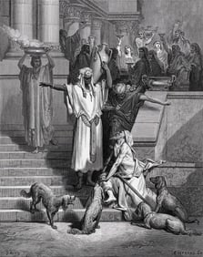 1800s Gustave DORE SIGNED Religious Woodcut A Beggar Named Lazarus FRAMED