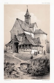 ORIGINAL V. PETIT 1800s Lithograph Eglise De SI Martin-D'Abat SIGNED Framed