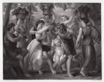 1800s SIGNED THOMAS STOTHARD 1800s Engraving The Faun"s Music FRAMED