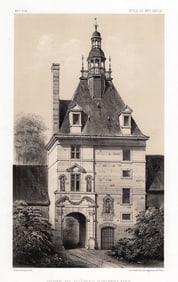 1800s VICTOR PETIT Original Lithograph Outrelaise Castle Gate SIGNED Framed