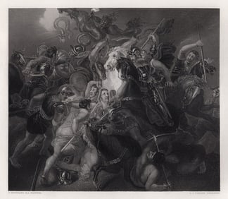1800s Thomas STOTHARD SIGNED Engraving A MYTHOLOGICAL BATTLE Framed